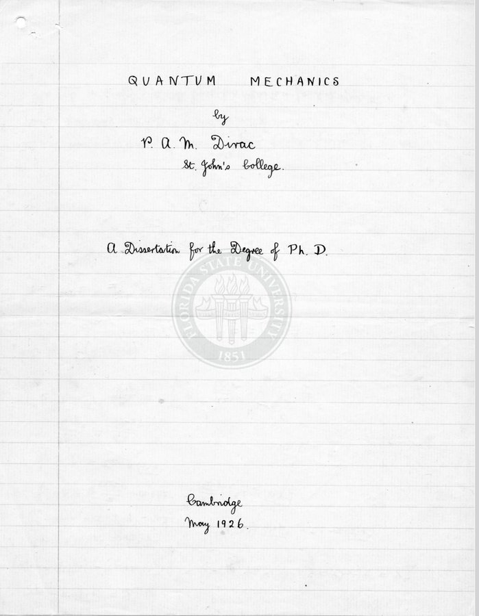 Dirac PhD 1926